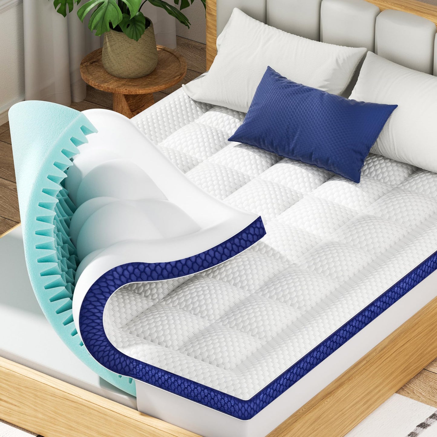 BEDELITE Dorm Room Essentials, Dual Layer 4 Inch Twin XL Memory Foam Mattress Topper for College Students Back to School, 2 Inch Pillow Top Mattress Pad and 2 Inch Cooling Gel Foam for Pressure Relief