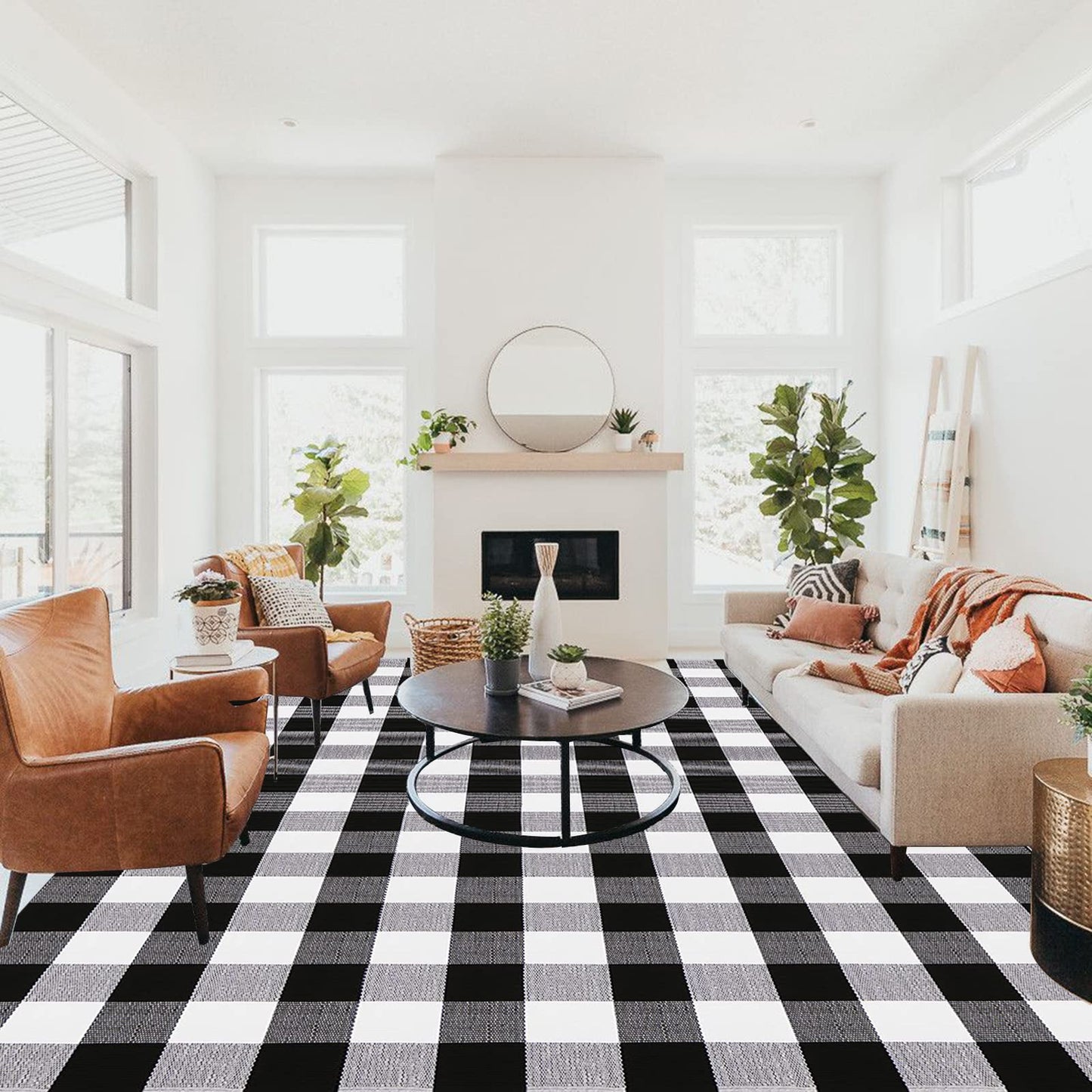 Christmas Door Mat Outdoor 35.4''x59'' Buffalo Plaid Christmas Decor Rug Cotton Hand-Woven Layered Door Mats Washable Carpet for Front Porch, Kitchen, Farmhouse, Entryway