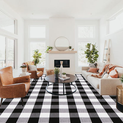 Christmas Door Mat Outdoor 35.4''x59'' Buffalo Plaid Christmas Decor Rug Cotton Hand-Woven Layered Door Mats Washable Carpet for Front Porch, Kitchen, Farmhouse, Entryway