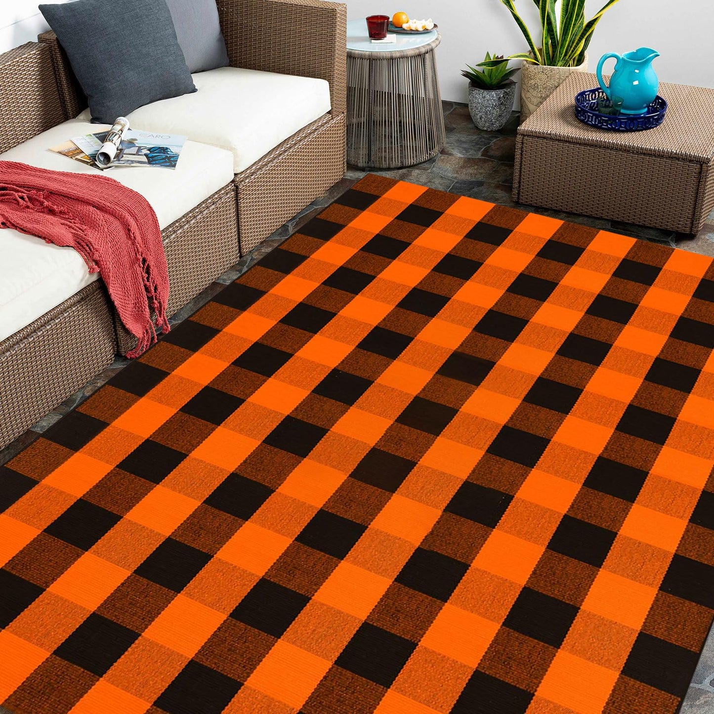 Christmas Door Mat Outdoor 35.4''x59'' Buffalo Plaid Christmas Decor Rug Cotton Hand-Woven Layered Door Mats Washable Carpet for Front Porch, Kitchen, Farmhouse, Entryway