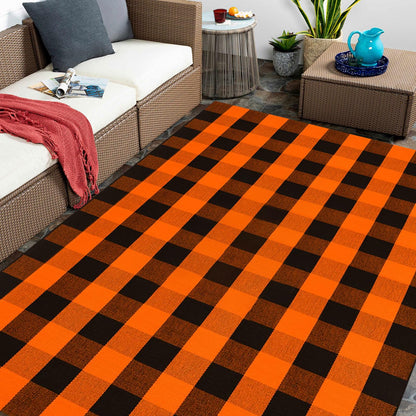Christmas Door Mat Outdoor 35.4''x59'' Buffalo Plaid Christmas Decor Rug Cotton Hand-Woven Layered Door Mats Washable Carpet for Front Porch, Kitchen, Farmhouse, Entryway
