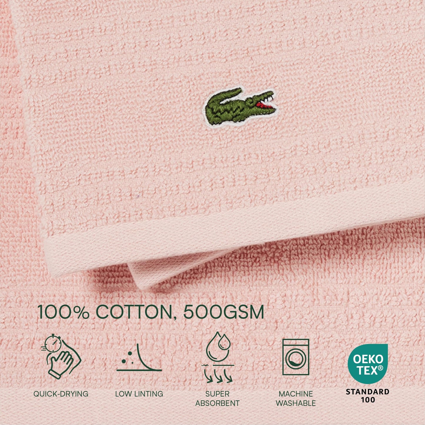 Lacoste Grand Slam 6-Piece Towel Set – Soft and Absorbent 100% Cotton Towels for Bathroom, Quick-Drying – Includes 2 Bath Towels, 2 Hand Towels, 2 Washcloths, Magenta