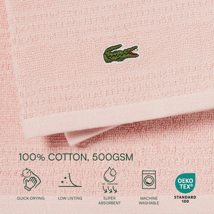 Lacoste Grand Slam 6-Piece Towel Set – Soft and Absorbent 100% Cotton Towels for Bathroom, Quick-Drying – Includes 2 Bath Towels, 2 Hand Towels, 2 Washcloths, Magenta