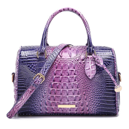 Makcr Joacbv Crocodile Handbag for Women Top Handle Leather Shoulder Purse | Glossy crocodile-embossed vegan leather with rolled handles, buckle details, a structured dome shape, and adjustable strap.