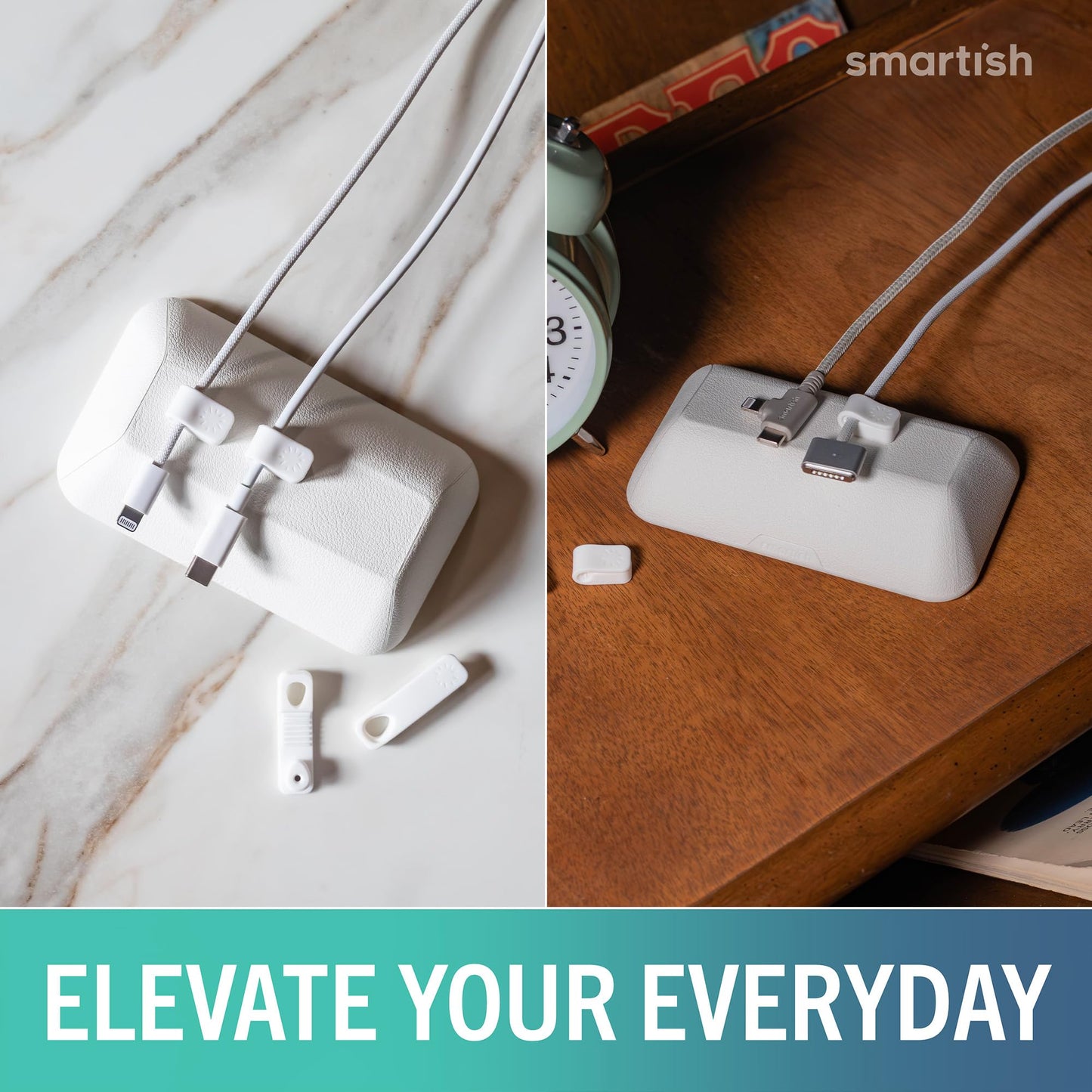 Smartish® Magnetic Cord Holder - Bigger Cable Wrangler Organizer with Magnet Clips for Charger Management on Desktop, Nightstand - Holds 6+ Cables - I'm Blushing