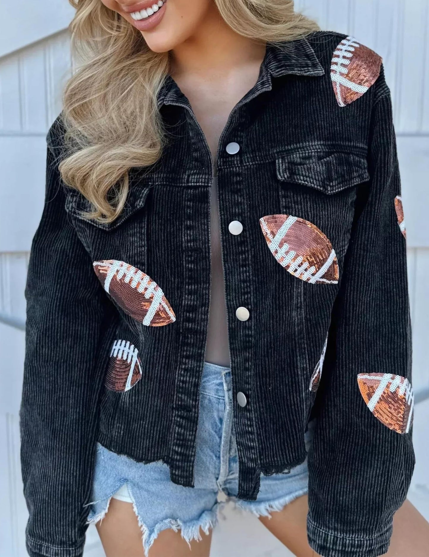 Xunger Women’s Football Corduroy Sequin Jacket