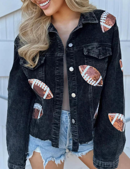 Xunger Women’s Football Corduroy Sequin Jacket