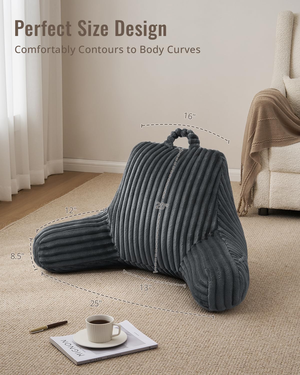 Blissful Diary Reading Pillow, Backrest Pillow with Shredded Memory Foam