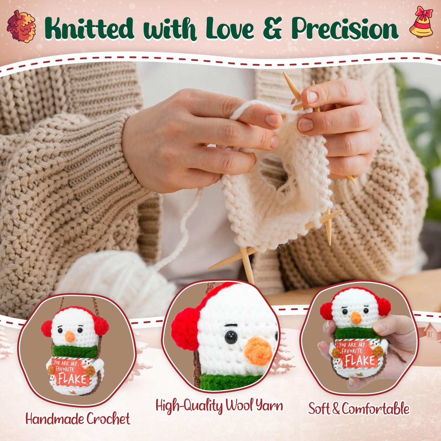 OASSIE Christmas Tree Crochet - Xmas Stocking Stuffers Gifts for Women Men | Christmas Tree Decorations, Christmas Crochet Gifts for Friends/Family/Coworkers, Emotional Support Message, Handmade