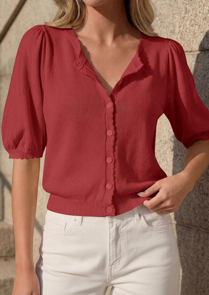 PRETTYGARDEN Women Short Sleeve Lightweight Knit Cardigans