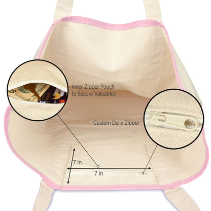 Dalix Women's Cotton Canvas Tote Bag Large Shoulder Bags Pink Monogram a - Z | Large