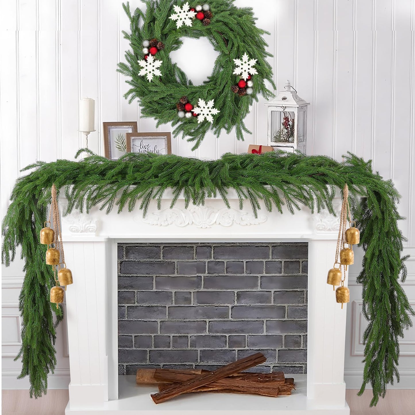 Hananona 4 Pcs 9 Ft Artificial Norfolk Pine Garlands, Real Touch Winter Pine Garland, Green Artificial Greenery Garland for Table, Mantle, Wall, Indoor, Outdoor Christmas Decorations (4, 9 Ft)