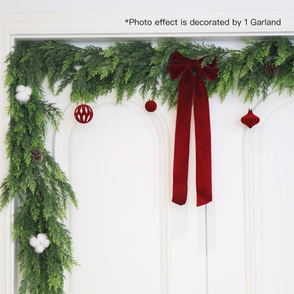 2PCS 9FT Christmas Cedar Garland Artificial Realistic Green Faux Real Touch Winter Pine Garland for Mantle Fireplace Wall Table Indoor Outdoor Decorations