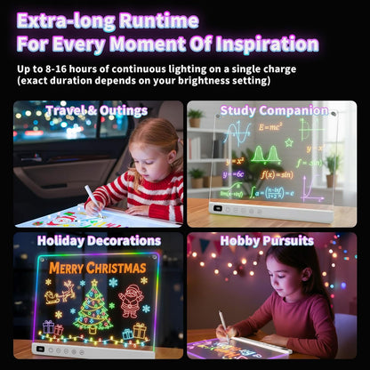 Led Drawing Board with 13 Light Effects, 16" Rechargeable Glow Doodle LED Note Board with Colors, Neon Light Up Drawing Tablet Gifts for Kids for Easter Birthday Christmas Gift Ideas