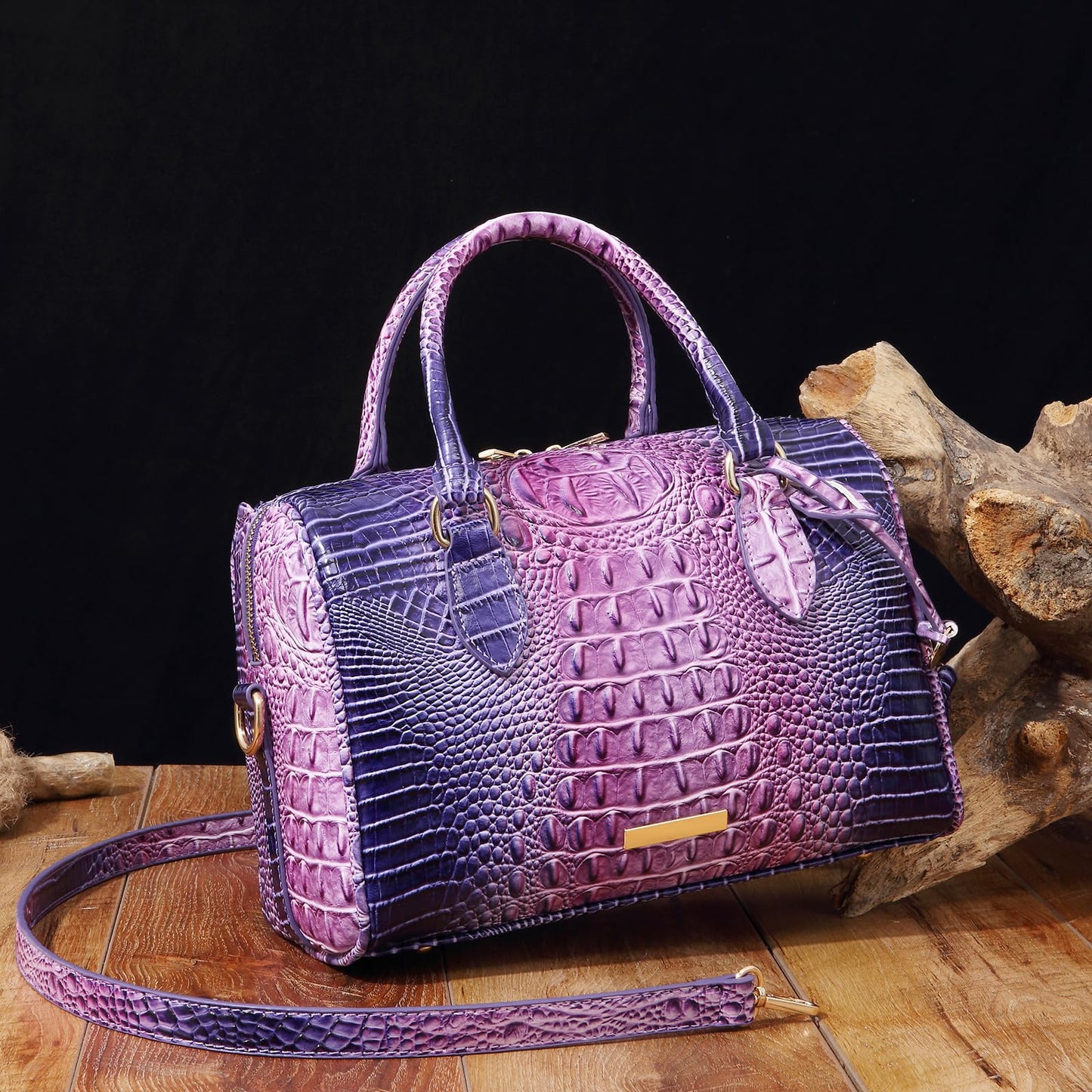 Makcr Joacbv Crocodile Handbag for Women Top Handle Leather Shoulder Purse | Glossy crocodile-embossed vegan leather with rolled handles, buckle details, a structured dome shape, and adjustable strap.