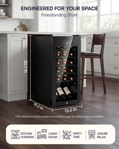 Icyglee 25 Bottle Compressor Wine Cooler Refrigerator, Freestanding Wine Cellar with 41-64°F Adjust Temp & Double-layer Glass Door for Red and White, Wine Cooler for Home Bar, Black