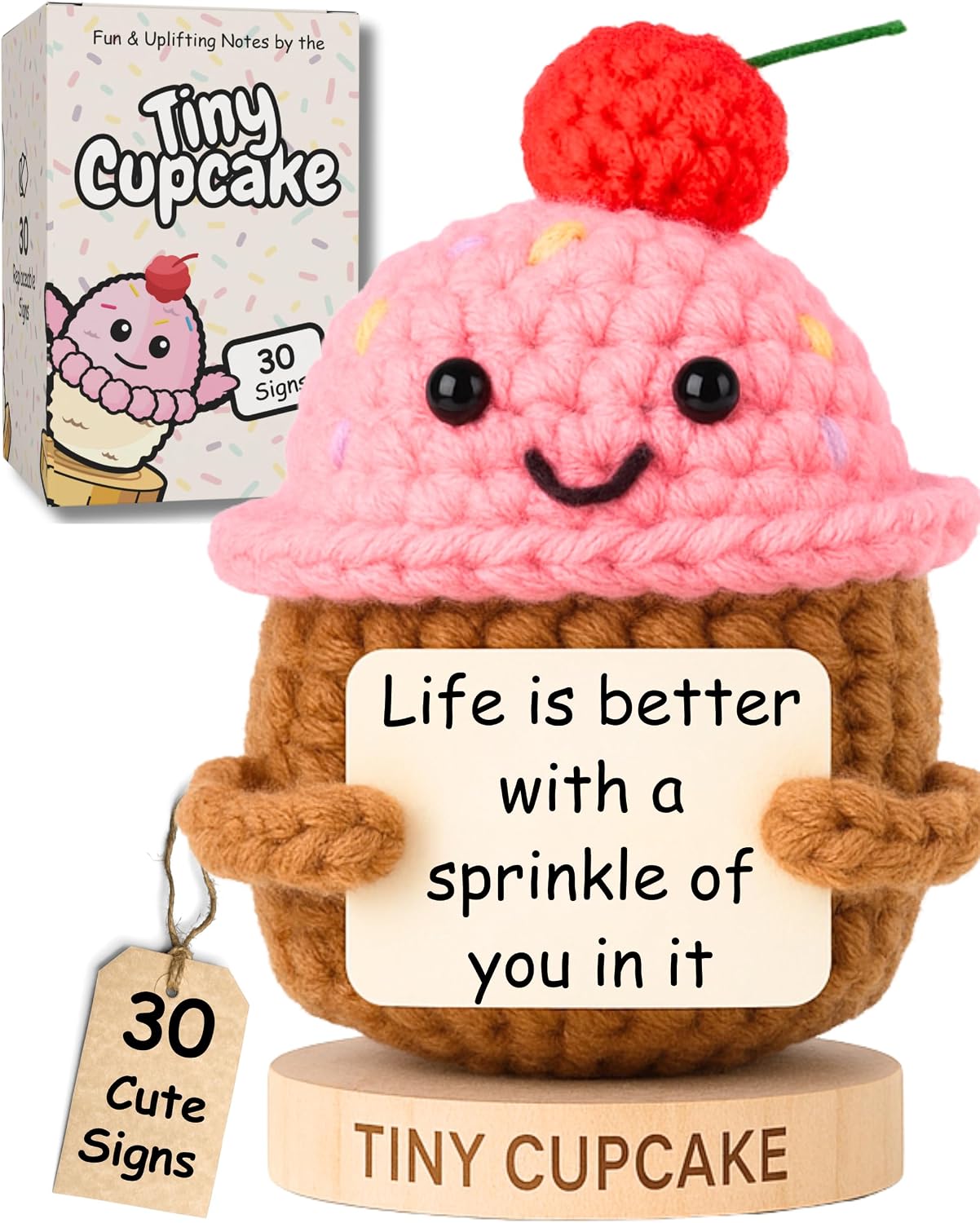 Emotional Support Gifts for Women - Positive Crochet Cupcake W/ 30 Uplifting Affirmation Cards | Birthday Gift for Women Friendship, Best Friend, Bestie, Teen Girls, Classmates, Daughter Birthday