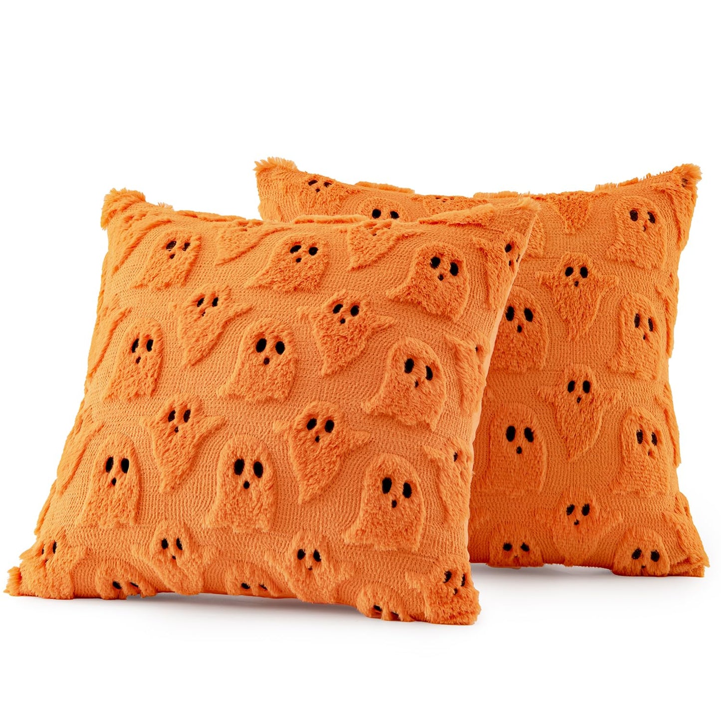 MIULEE Cute Ghost Halloween Pillow Covers 20x20 Inch Set of 2 White | Soft Plush Faux Fur Throw Pillows Spooky Fall Decorative Cushion Covers for Couch Sofa Bed Porch Living Room