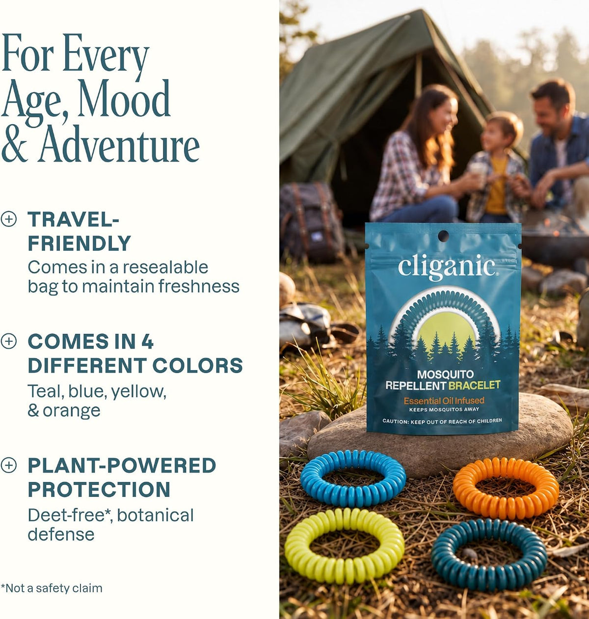 Cliganic Mosquito Repellent Bracelets for Kids & Adults, Natural, 20 Pack