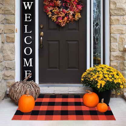Christmas Door Mat Outdoor 35.4''x59'' Buffalo Plaid Christmas Decor Rug Cotton Hand-Woven Layered Door Mats Washable Carpet for Front Porch, Kitchen, Farmhouse, Entryway