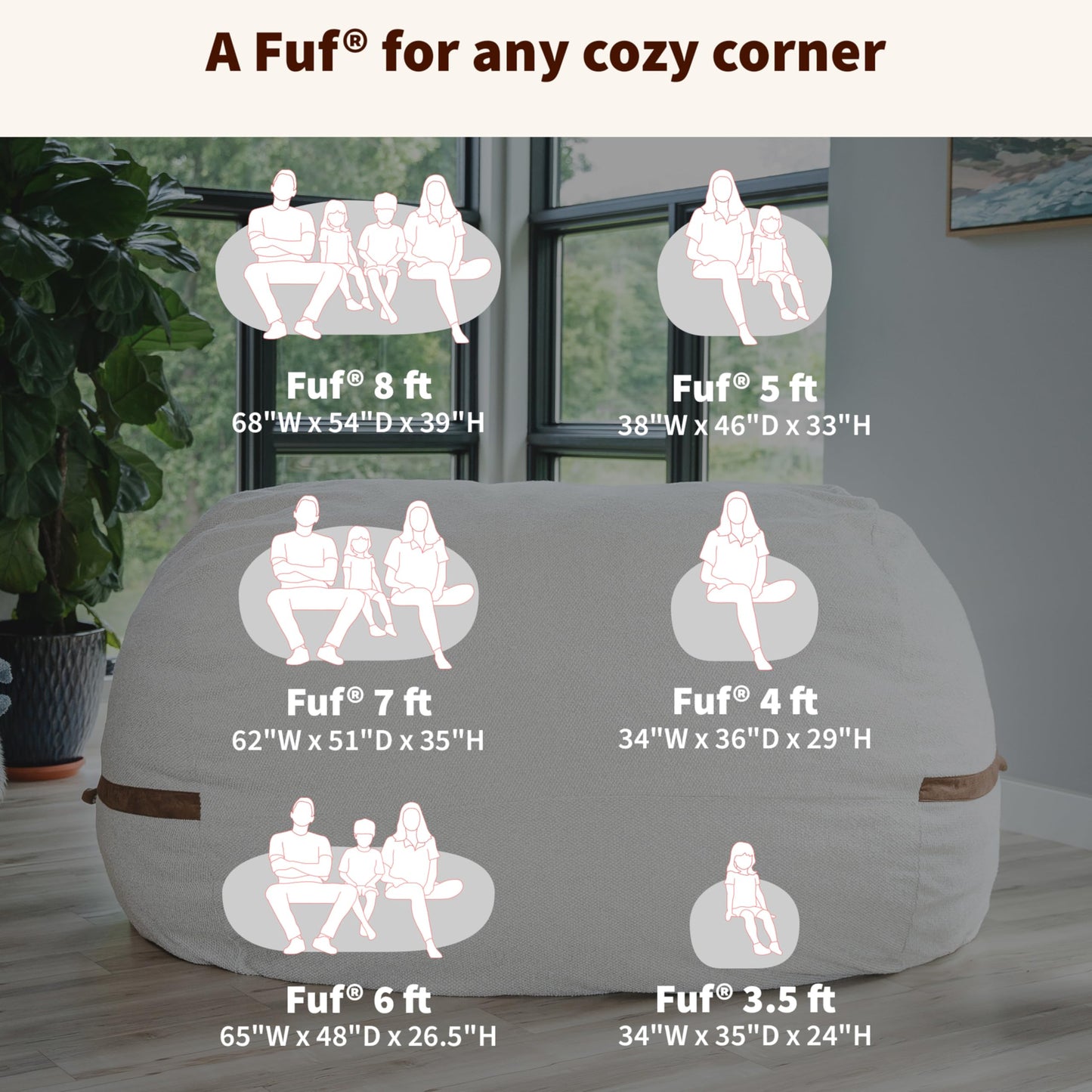 Big Joe Fuf 7Ft Giant Foam Bean Bag Chair, Oversized Couch with Removable Cover for Kids, Teens, Adults, Fog Lenox, Durable Woven Polyester, 7 Foot