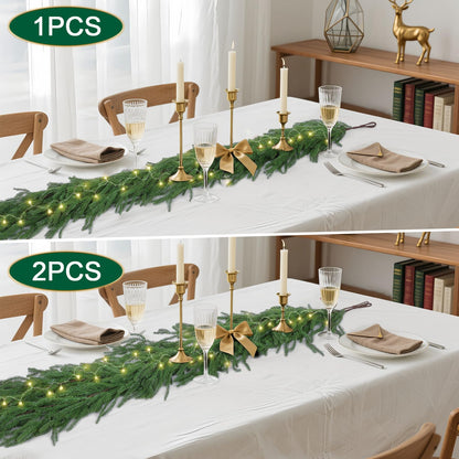 Hananona 4 Pcs 9 Ft Artificial Norfolk Pine Garlands, Real Touch Winter Pine Garland, Green Artificial Greenery Garland for Table, Mantle, Wall, Indoor, Outdoor Christmas Decorations (4, 9 Ft)