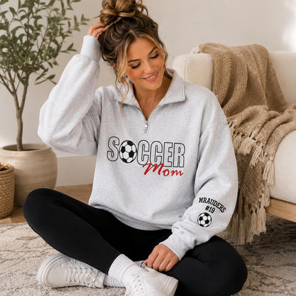 NAZENTI Personalized Sports Mom Quarter Zip Sweatshirt, Football Volleyball Soccer Mom Pullover, Gifts For Mama Grandma