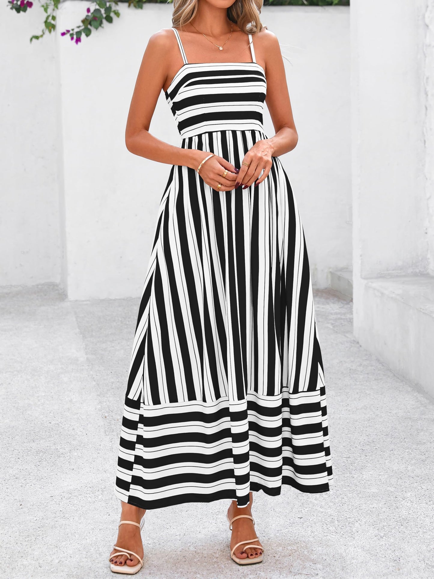 PRETTYGARDEN Women’s Boho Floral Striped Summer Maxi Dress