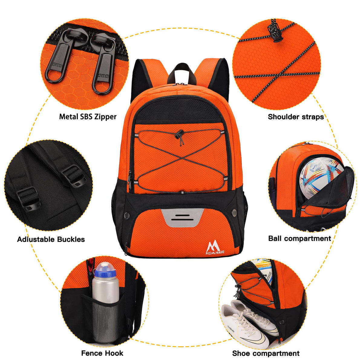 Hsmihair Soccer Bag,Youth Soccer Backpack with Ball and Cleat Compartment