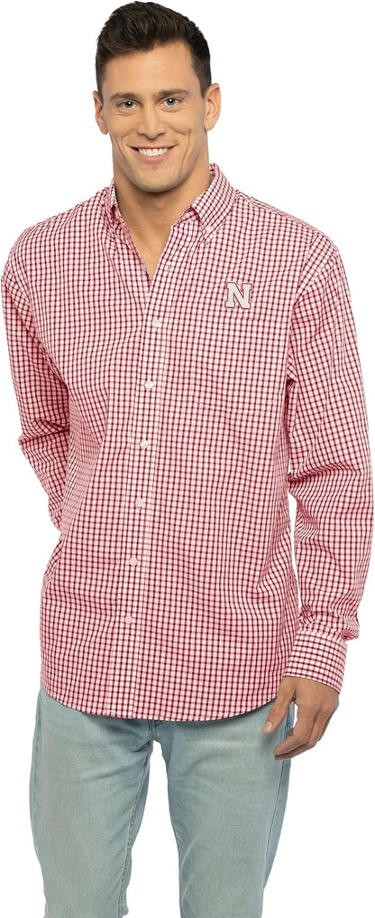 Vantage Men's Collegiate Easy-Care Long Sleeve Gingham Check Button Down Shirt