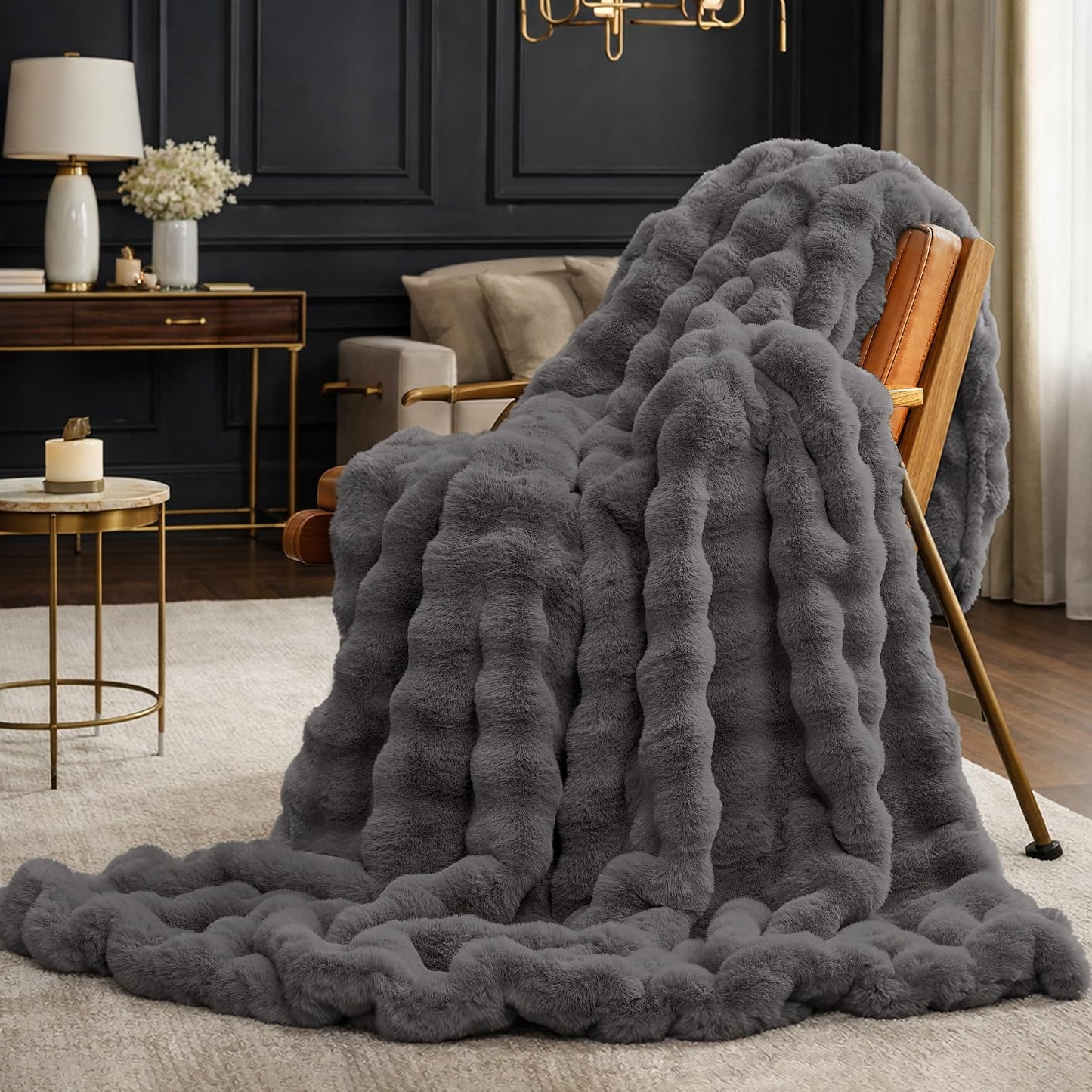 Cozy Bliss Faux Fur Throw Blanket for Couch, Fuzzy Soft Plush Thick Bubble Blanket for Sofa Bedroom Living Room, 50 * 60 Inches Tie Dye Pink