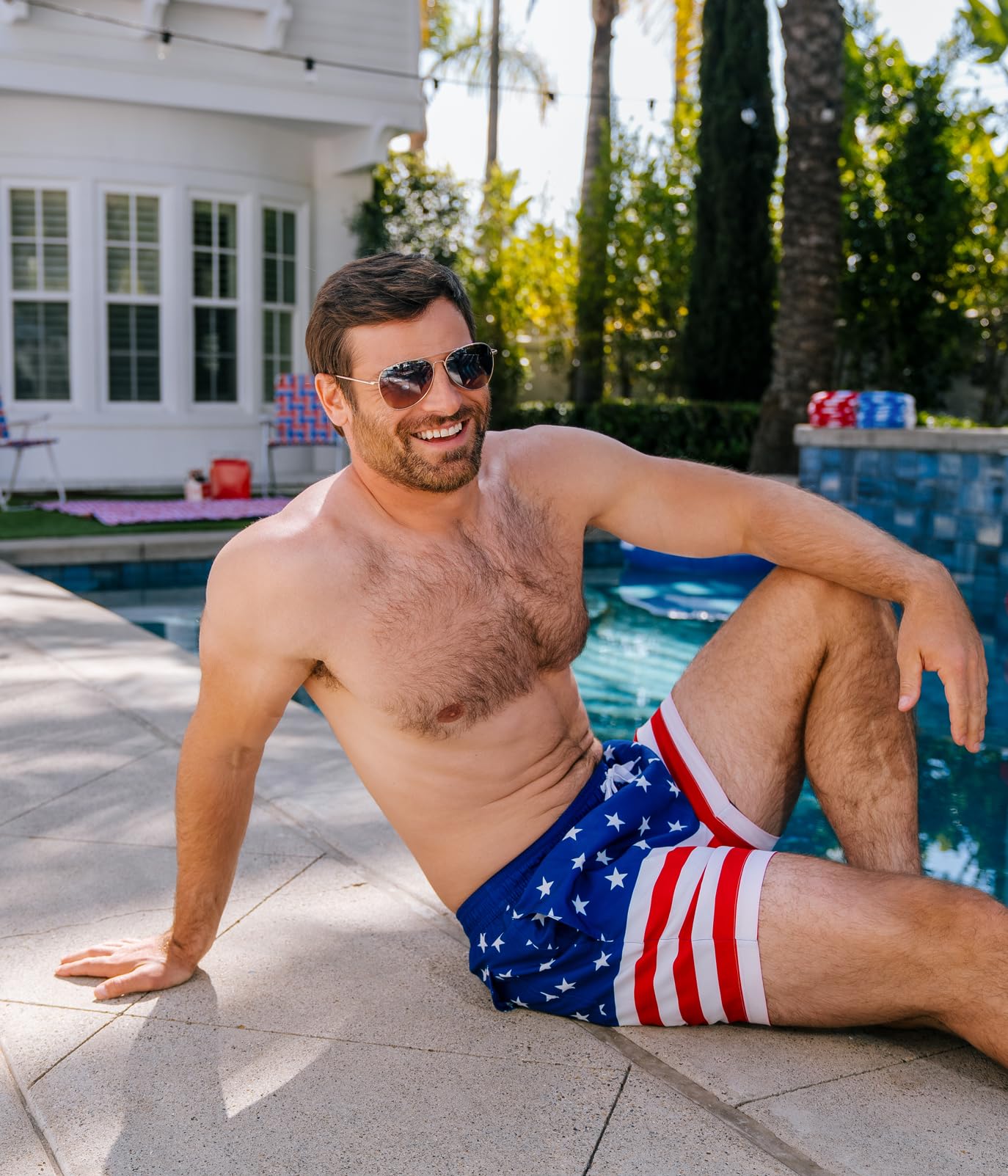 Tipsy Elves Men's USA Swimming Trunks 7'' Inseam 4 Way Stretch Fabric w/Mesh Liner Swim Trunks for Men Bathing Suit
