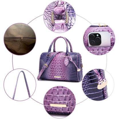 Makcr Joacbv Crocodile Handbag for Women Top Handle Leather Shoulder Purse | Glossy crocodile-embossed vegan leather with rolled handles, buckle details, a structured dome shape, and adjustable strap.