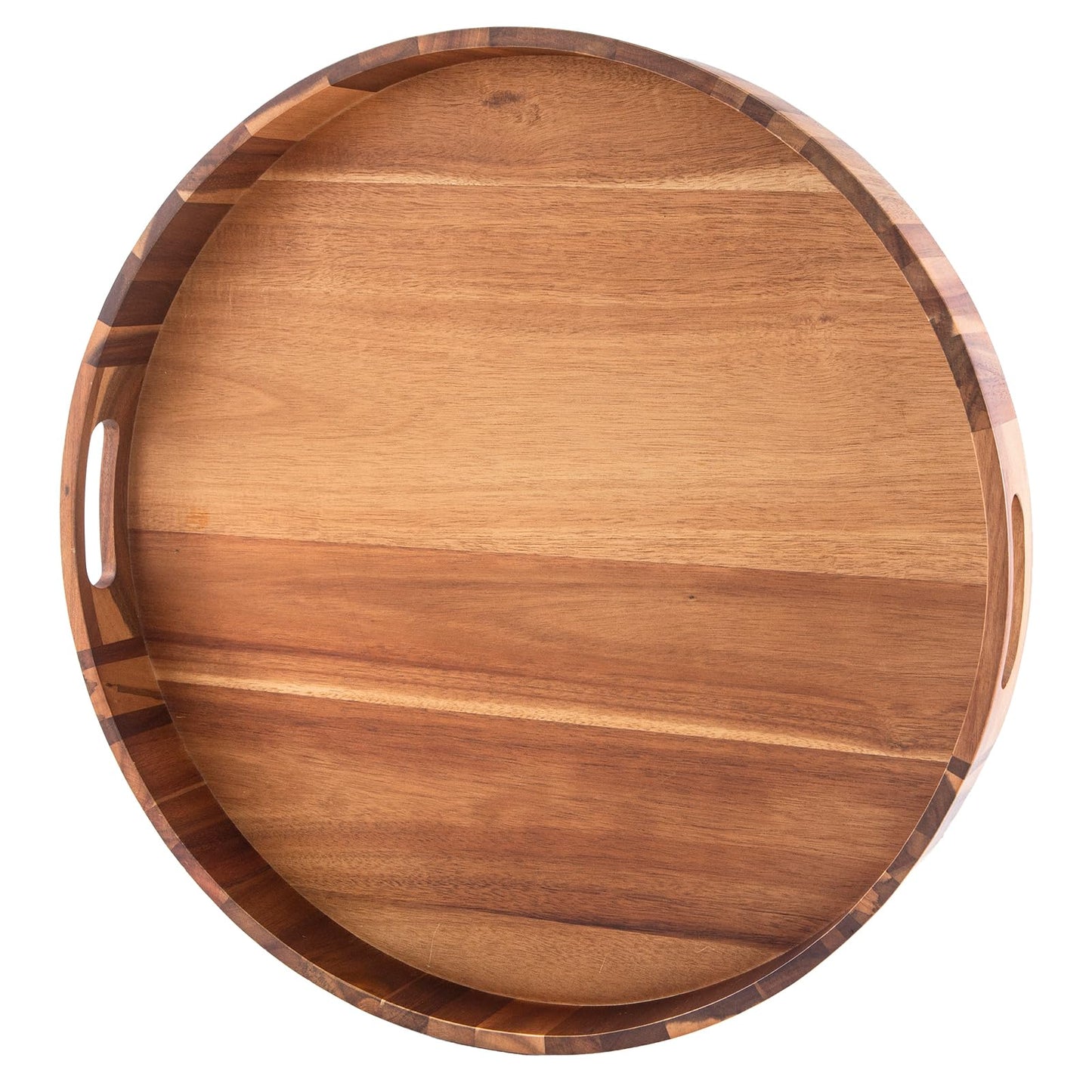 Extra Large 20INCH Premium Acacia Wood Tray Round Ottoman Tray with Handles Wooden Serving Tray Multi-Use for Dinner Breakfast in Bed Coffee Table Snack Entertaining Guests