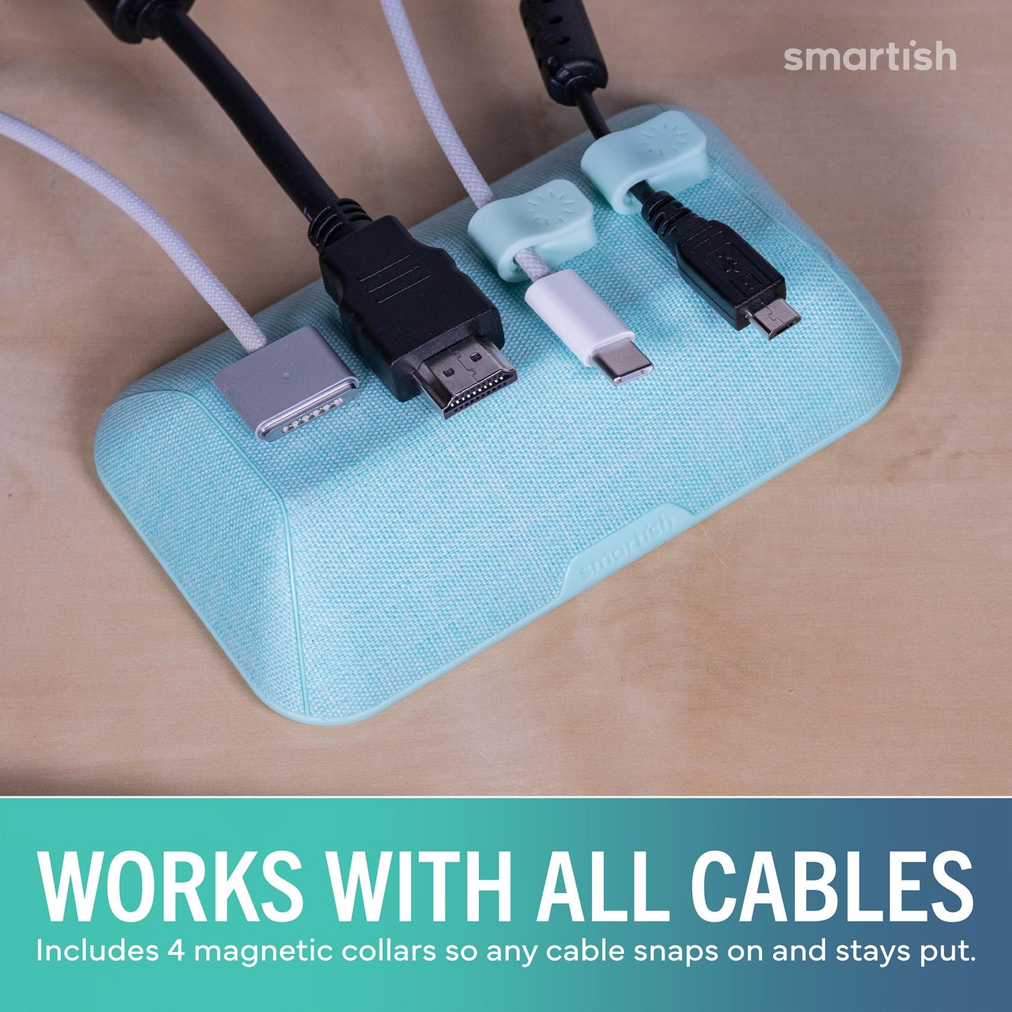 Smartish® Magnetic Cord Holder - Bigger Cable Wrangler Organizer with Magnet Clips for Charger Management on Desktop, Nightstand - Holds 6+ Cables - I'm Blushing