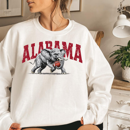 Alabama Elephant Football Sweatshirt – Vintage Sport Grey Crewneck Pullover – Retro Game Day Apparel for Men & Women