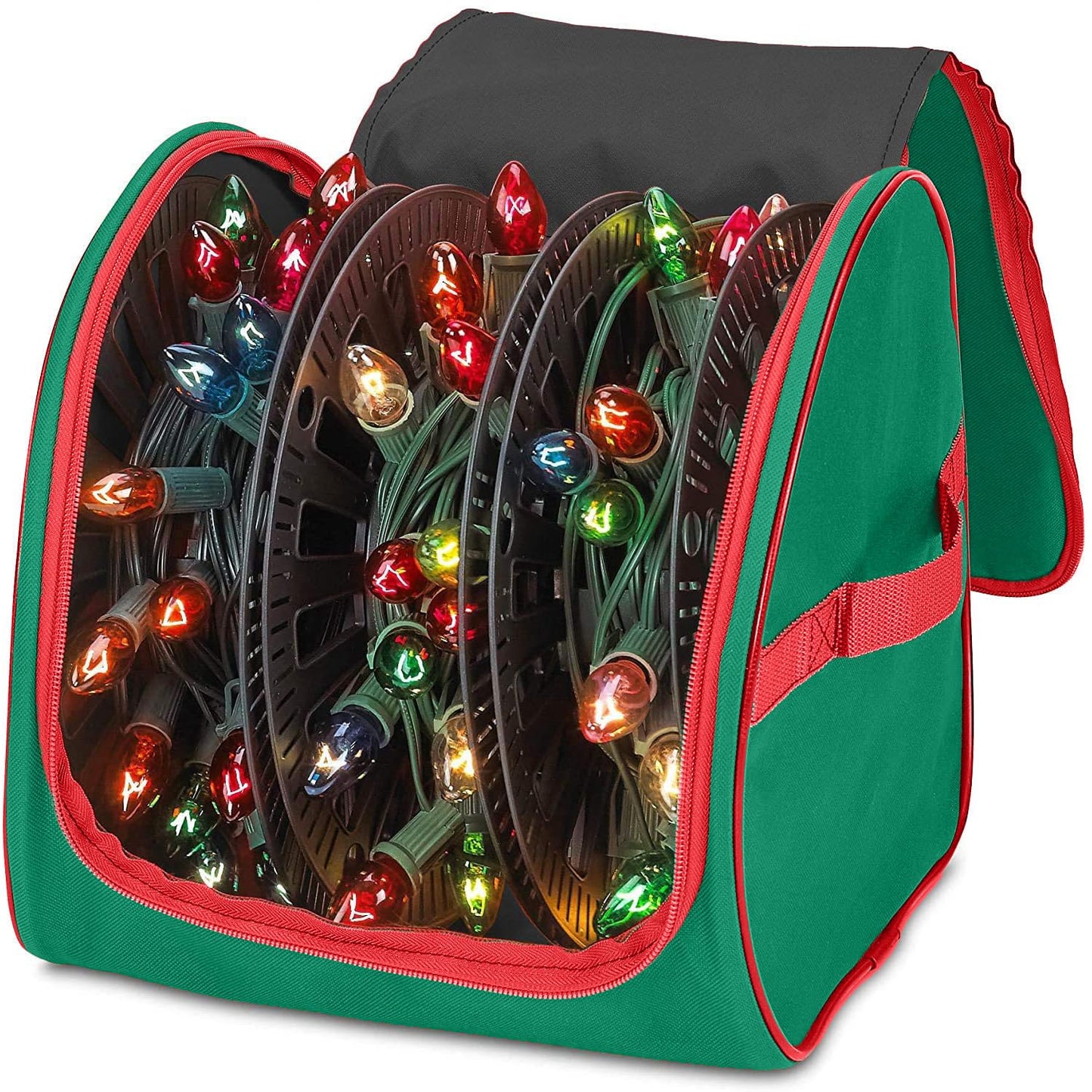 HOLDN’ STORAGE Premium Christmas Light Storage Bag – Heavy Duty Tear Proof 600D/Inside PVC Material with Reinforced Handles - 3 Reels Stores up to 375 Ft of Mini Tree Lights & Extension Cords Red