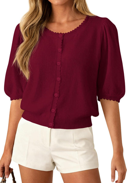 PRETTYGARDEN Women Short Sleeve Lightweight Knit Cardigans