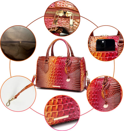 Makcr Joacbv Crocodile Handbag for Women Top Handle Leather Shoulder Purse | Glossy crocodile-embossed vegan leather with rolled handles, buckle details, a structured dome shape, and adjustable strap.
