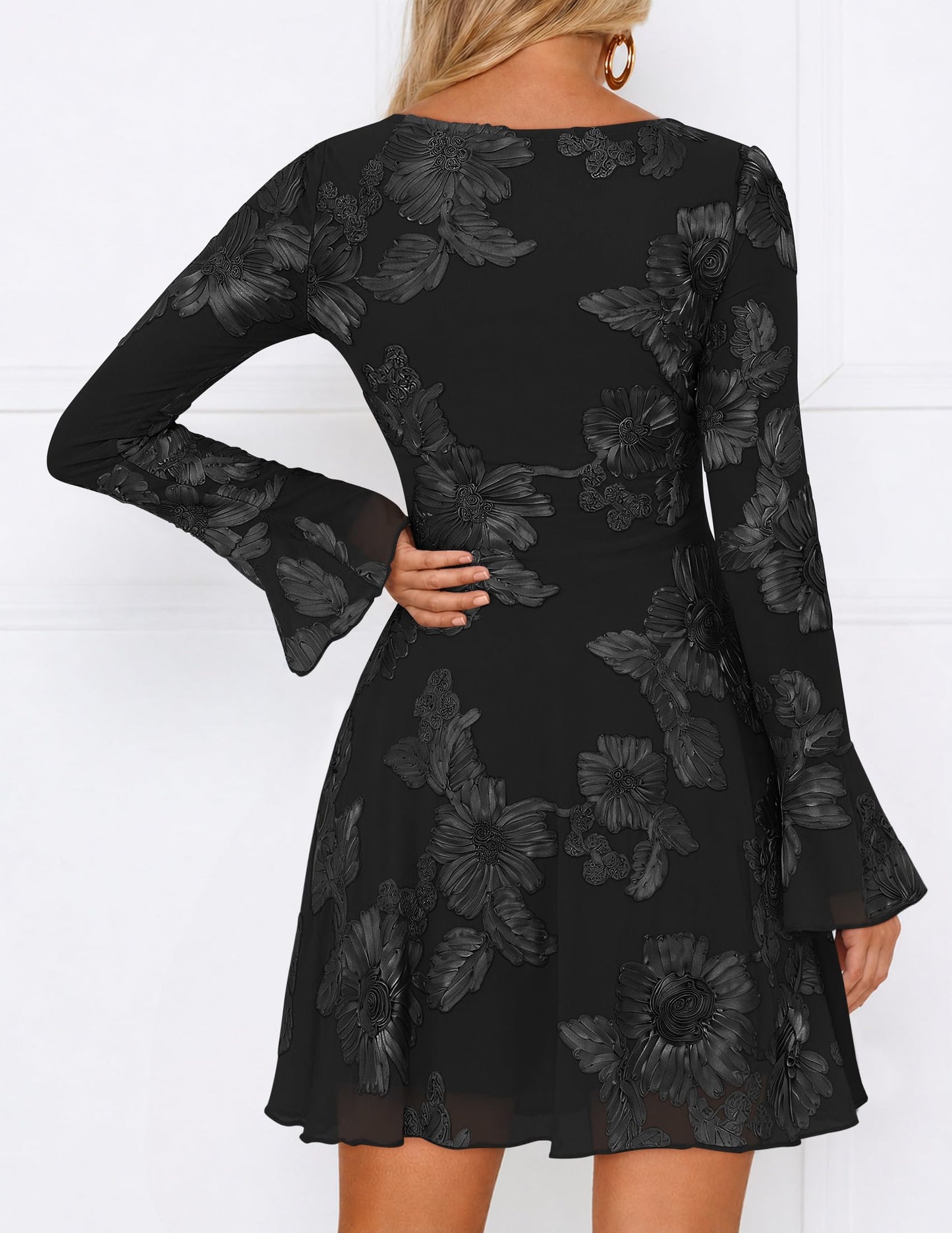 ZESICA Women's 2026 Fall Floral Wedding Guest Cocktail Mini Dress