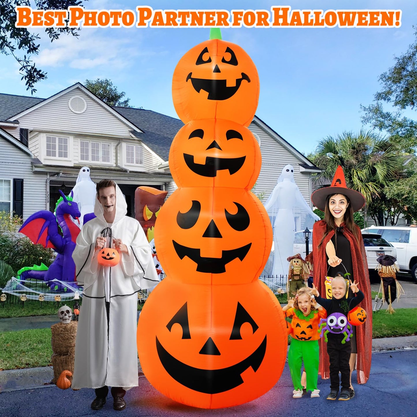 12FT Giant Halloween Inflatable Pumpkin, Blow up Halloween Decoration Built-in 6 LED and Flashing Light for Halloween Decoration Outdoor Indoor Home Party Supplies Halloween Lawn Decor