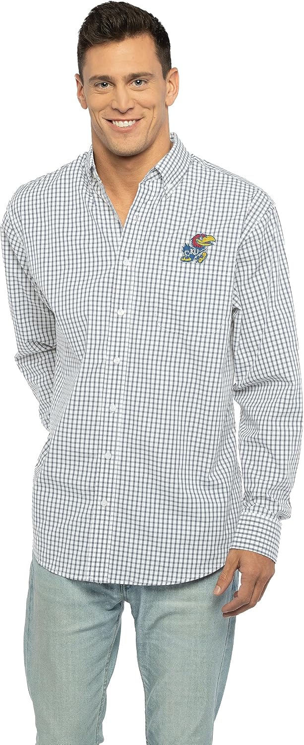 Vantage Men's Collegiate Easy-Care Long Sleeve Gingham Check Button Down Shirt