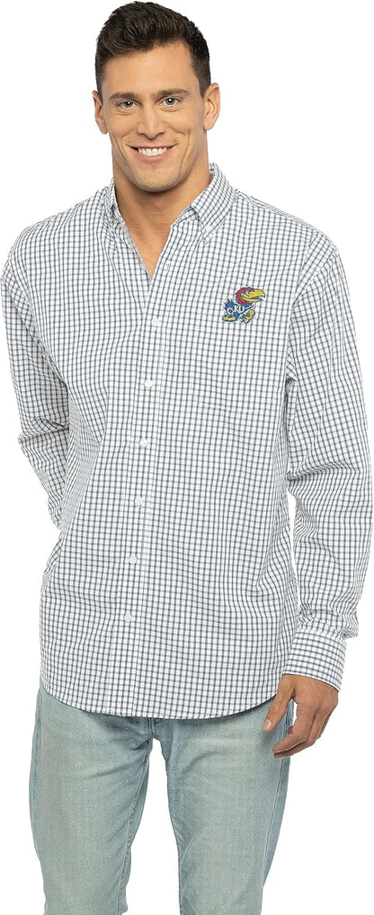 Vantage Men's Collegiate Easy-Care Long Sleeve Gingham Check Button Down Shirt