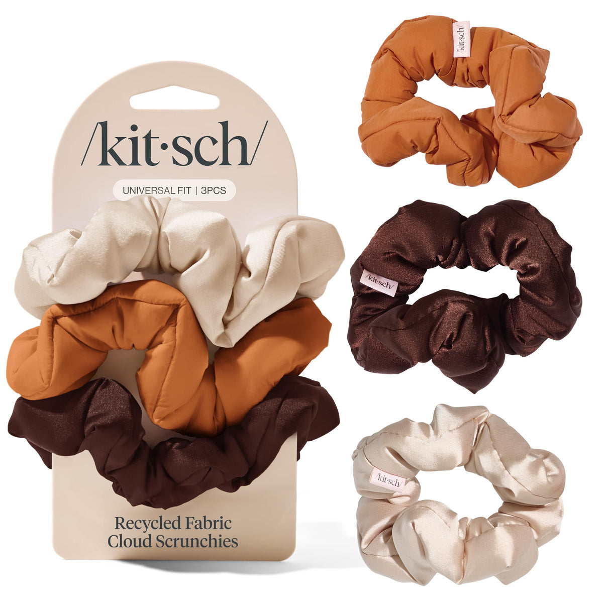 Kitsch Ultra-Petite Satin Scrunchies for Women - Cherry Blossom, 5pcs