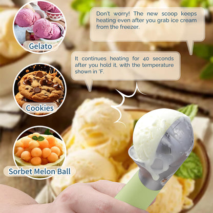 Heated Ice Cream Scoop Rechargeable, Electric Warming Ice Cream Scooper with LED Display, Heats to 158°F for Hard Ice Cream, Easy for Seniors & Kids, IP67 Waterproof (White, 2 oz)