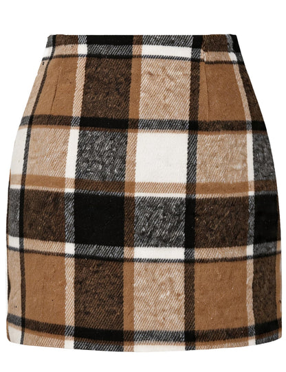 AURUZA Women's Plaid Pencil Mini Skirt