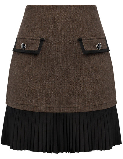 Kate Kasin Women's Plaid Mini Skirt, High Waist Pleated A-Line Skirts