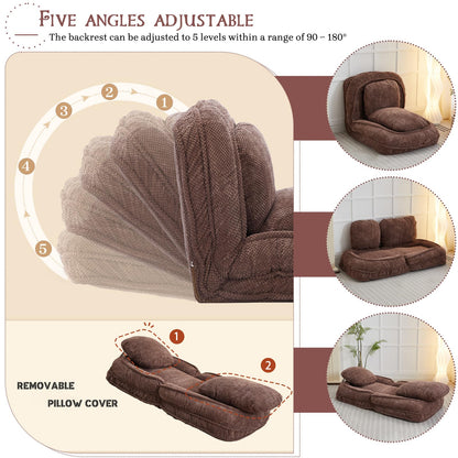 Upholstered Convertible Lounge Chair with 2 Soft Pillows