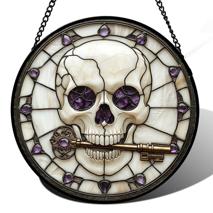 Stained Glass Window Hanging - Halloween Red White Scary Pumpkin Suncatcher for Doors Garden Home Spooky Rattan Sun Catchers Gothic Decor Horror Gifts for Women Men Friend Boy Girl 15 in