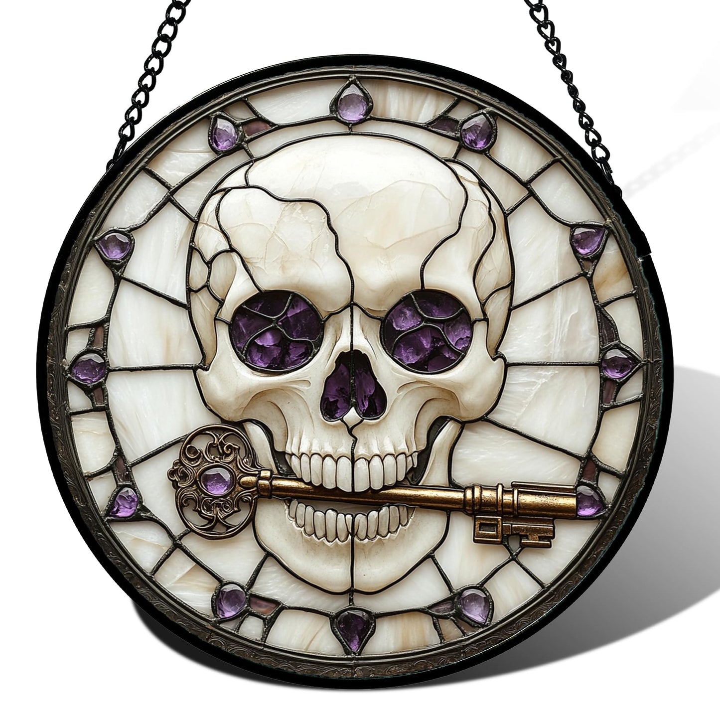 Stained Glass Window Hanging - Halloween Red White Scary Pumpkin Suncatcher for Doors Garden Home Spooky Rattan Sun Catchers Gothic Decor Horror Gifts for Women Men Friend Boy Girl 15 in
